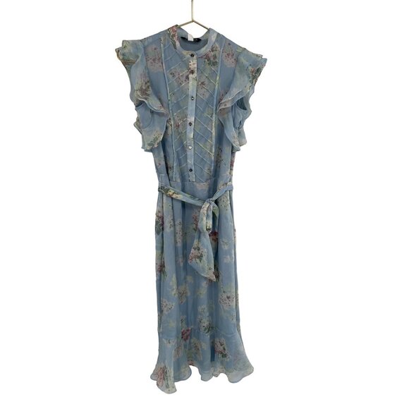 LAUREN RALPH LAUREN JANERVA TIE WAIST FLORAL DRESS FLUTTER SLEEVE SIZE 2 - Picture 2 of 7
